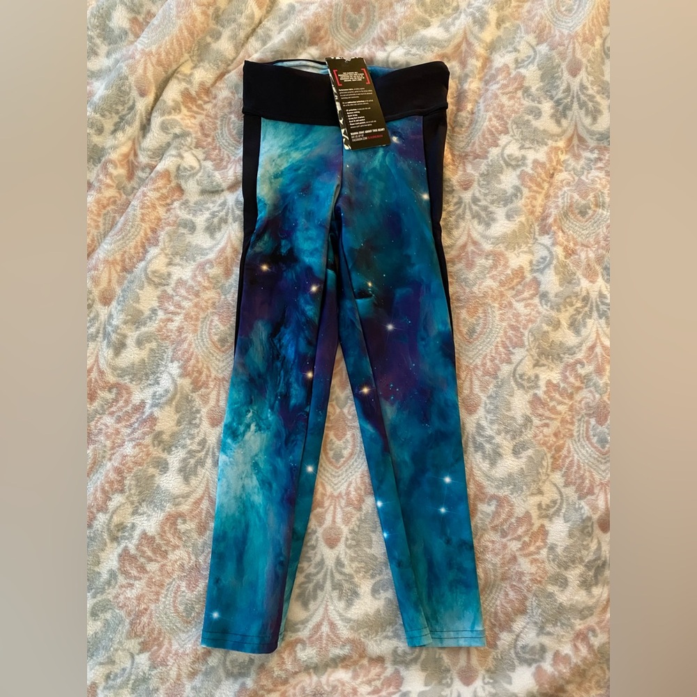 Blackmilk Teal Galaxy Capri Workout Leggings